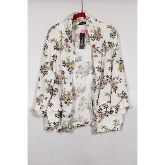 Angela Plus White Floral Women's Light Career Blazer Jacket Slip On 2XL 047 - Picture 1 of 6